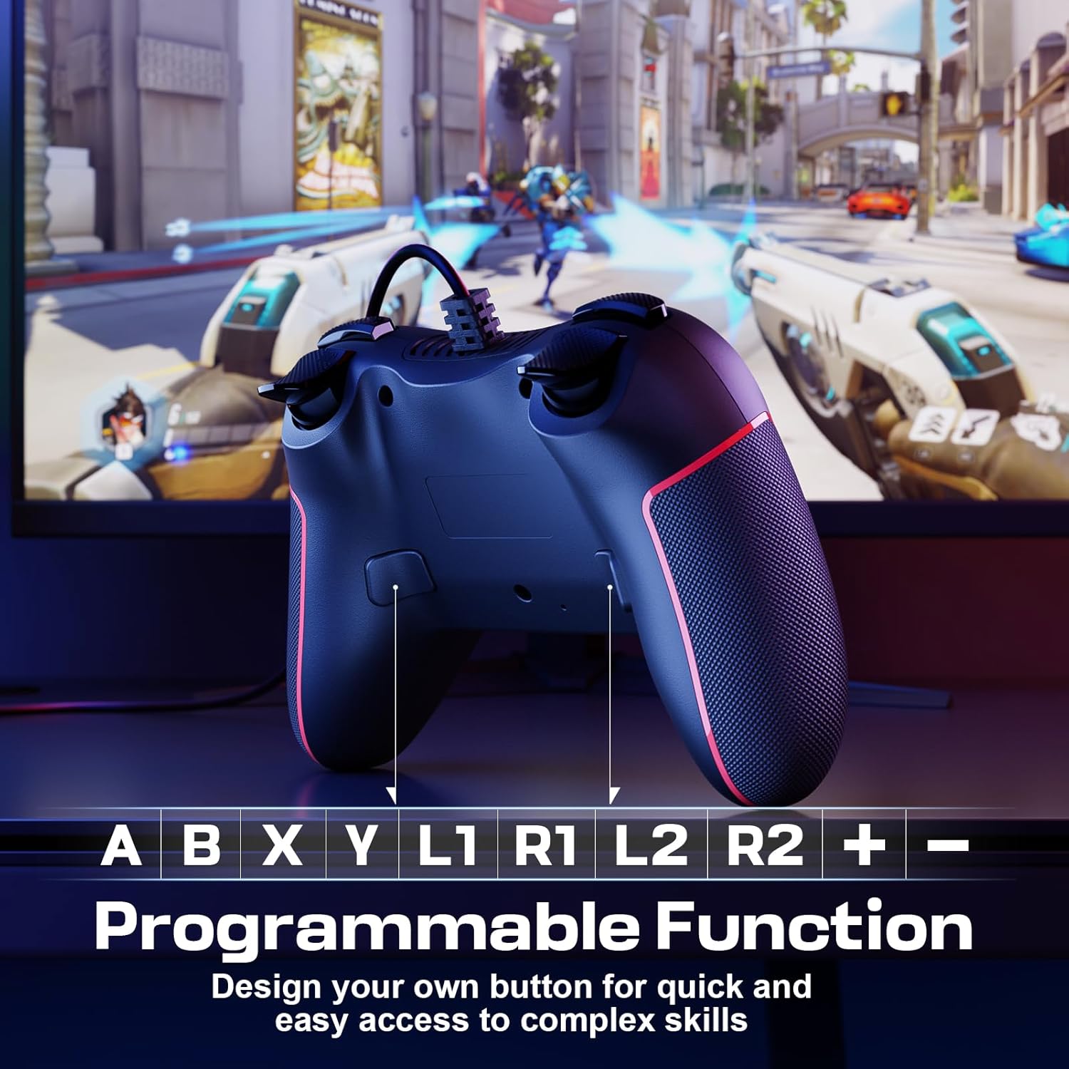 RivalPlay Wired Controller for PC with 2 Mapping Button Adjustable Vibration and 3 Turbo Speeds Compatible for Win(11/10/8/7) Plug-and-Play Black - Image 3
