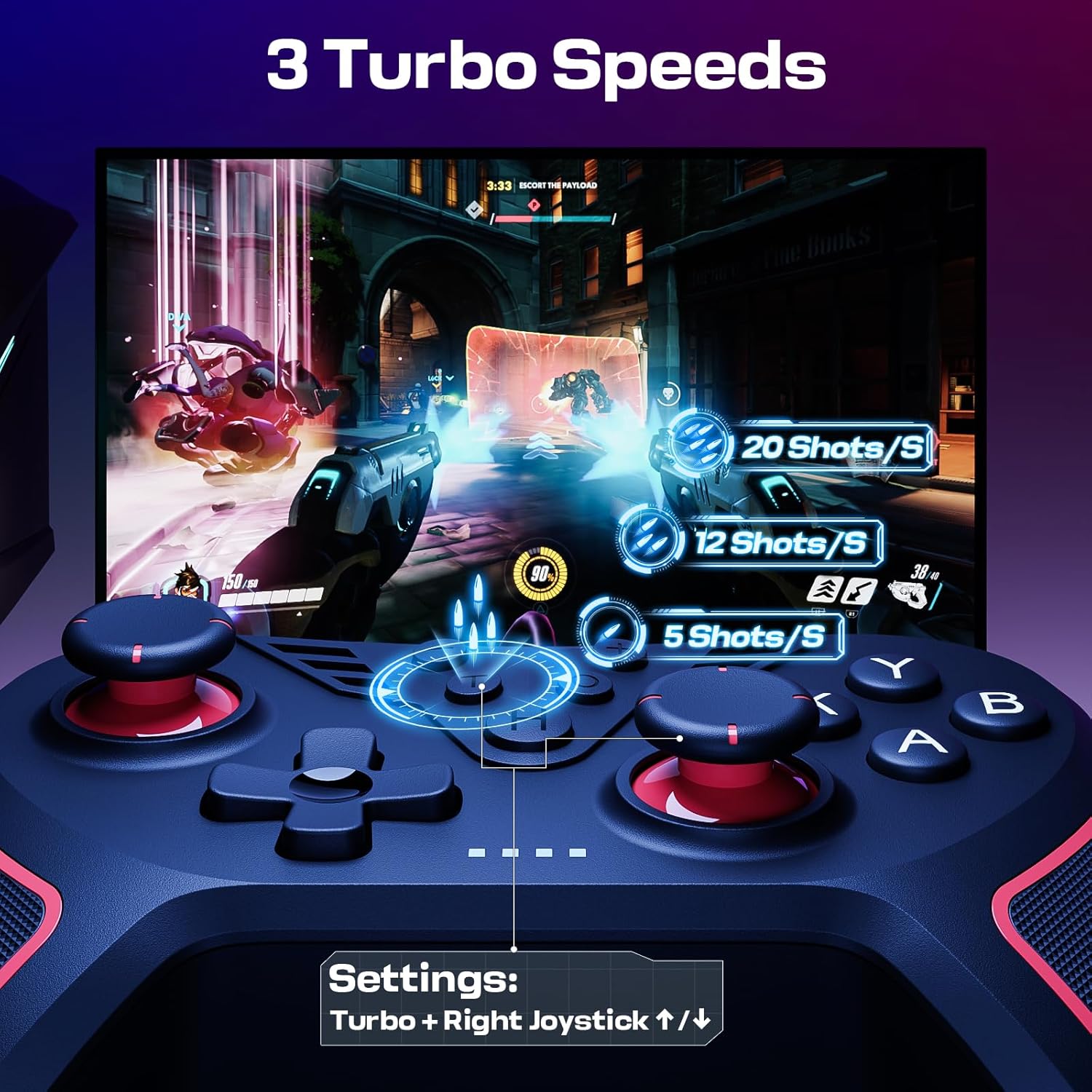 RivalPlay Wired Controller for PC with 2 Mapping Button Adjustable Vibration and 3 Turbo Speeds Compatible for Win(11/10/8/7) Plug-and-Play Black - Image 5