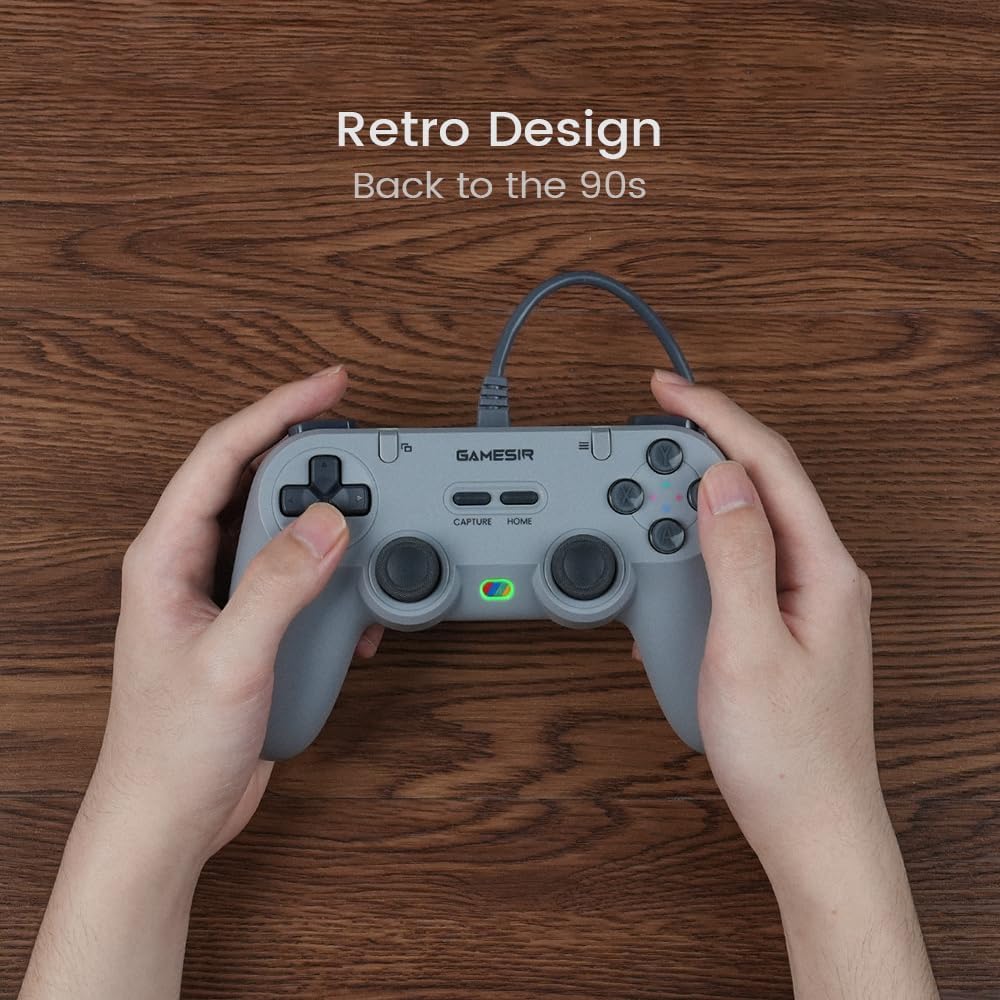 GameSir Tegenaria Lite Wired Game Controller For Switch, Android, iOS, PC, Steam With Retro 90s Design, Hall Effect Sticks, 1000Hz Polling Rate, Dual Rumble Motors, Mappable Back Buttons, Ultra-Low Latency, Ergonomic Design -Retro Gray - Image 3