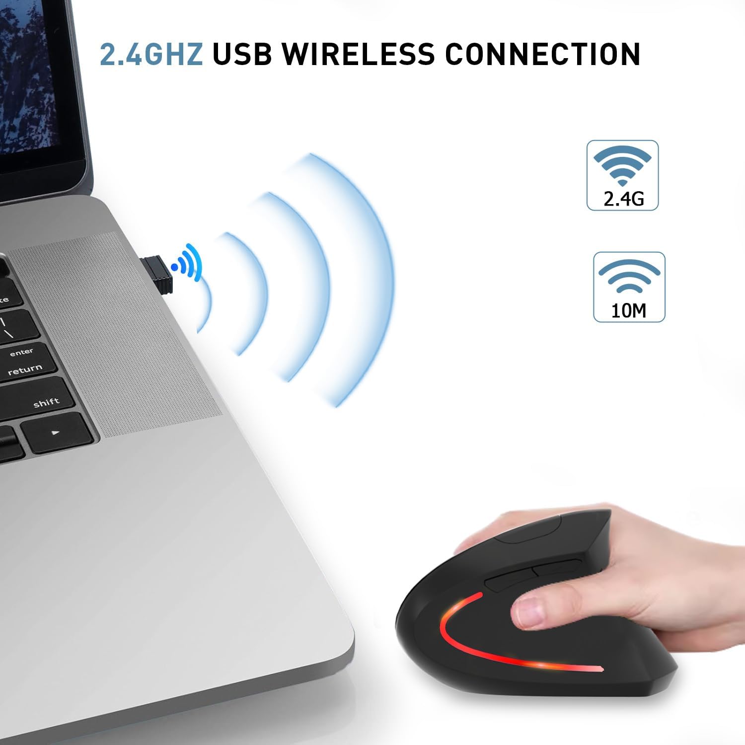 Wireless Ergonomic Mouse, 2.4G Wireless Vertical Ergo Mouse, 800/1200/1600 Adjustable DPI,6 Buttons Ergonomic Mouse for Laptop/MacBook/PC/Desktop-Black - Image 3