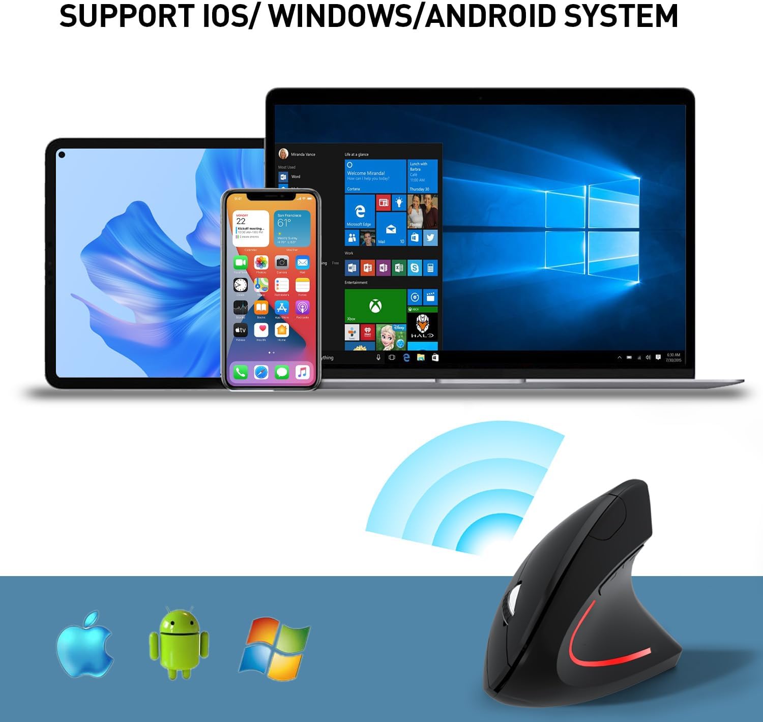 Wireless Ergonomic Mouse, 2.4G Wireless Vertical Ergo Mouse, 800/1200/1600 Adjustable DPI,6 Buttons Ergonomic Mouse for Laptop/MacBook/PC/Desktop-Black - Image 4