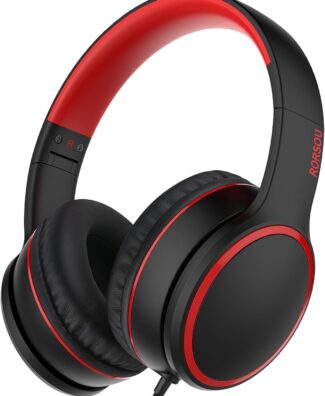 R10 Over-Ear Headphones with Microphone, Lightweight Folding Stereo Bass Headset with 1.5M No-Tangle Cord, Portable Wired Headphones for Smartphone Tablet Computer MP3 / 4 (Black)