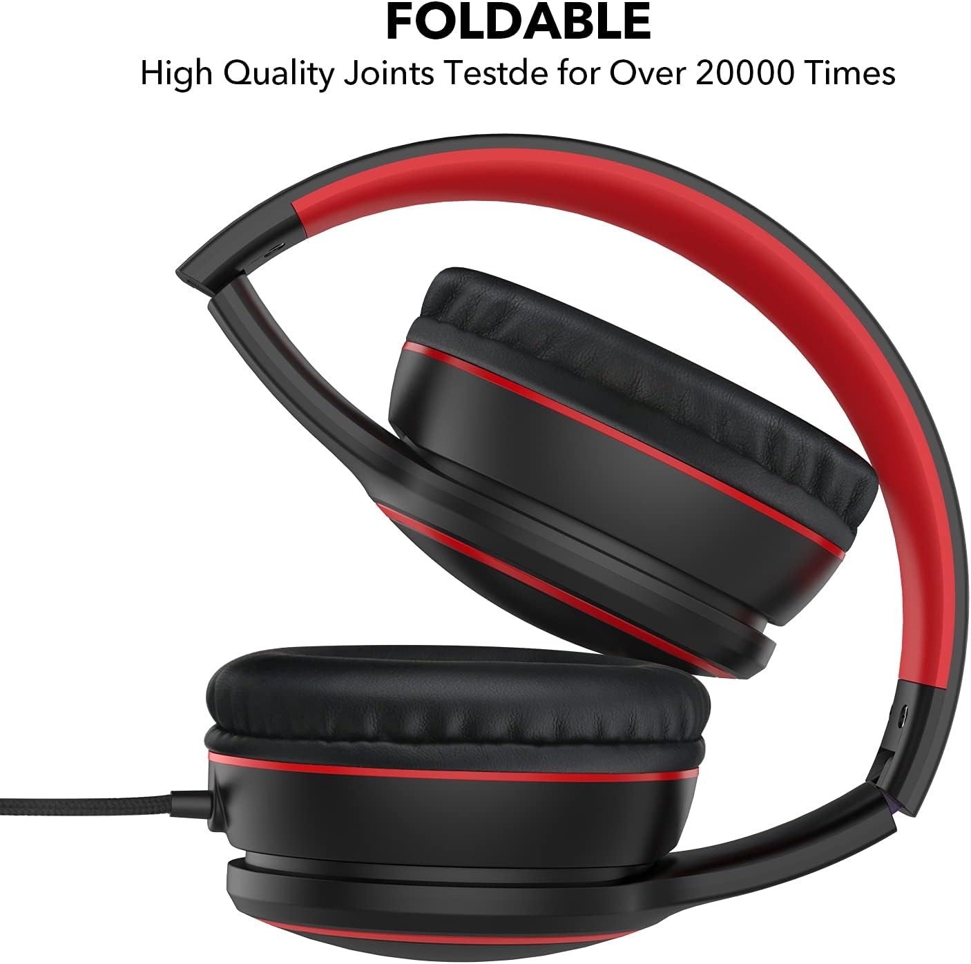 R10 Over-Ear Headphones with Microphone, Lightweight Folding Stereo Bass Headset with 1.5M No-Tangle Cord, Portable Wired Headphones for Smartphone Tablet Computer MP3 / 4 (Black) - Image 3