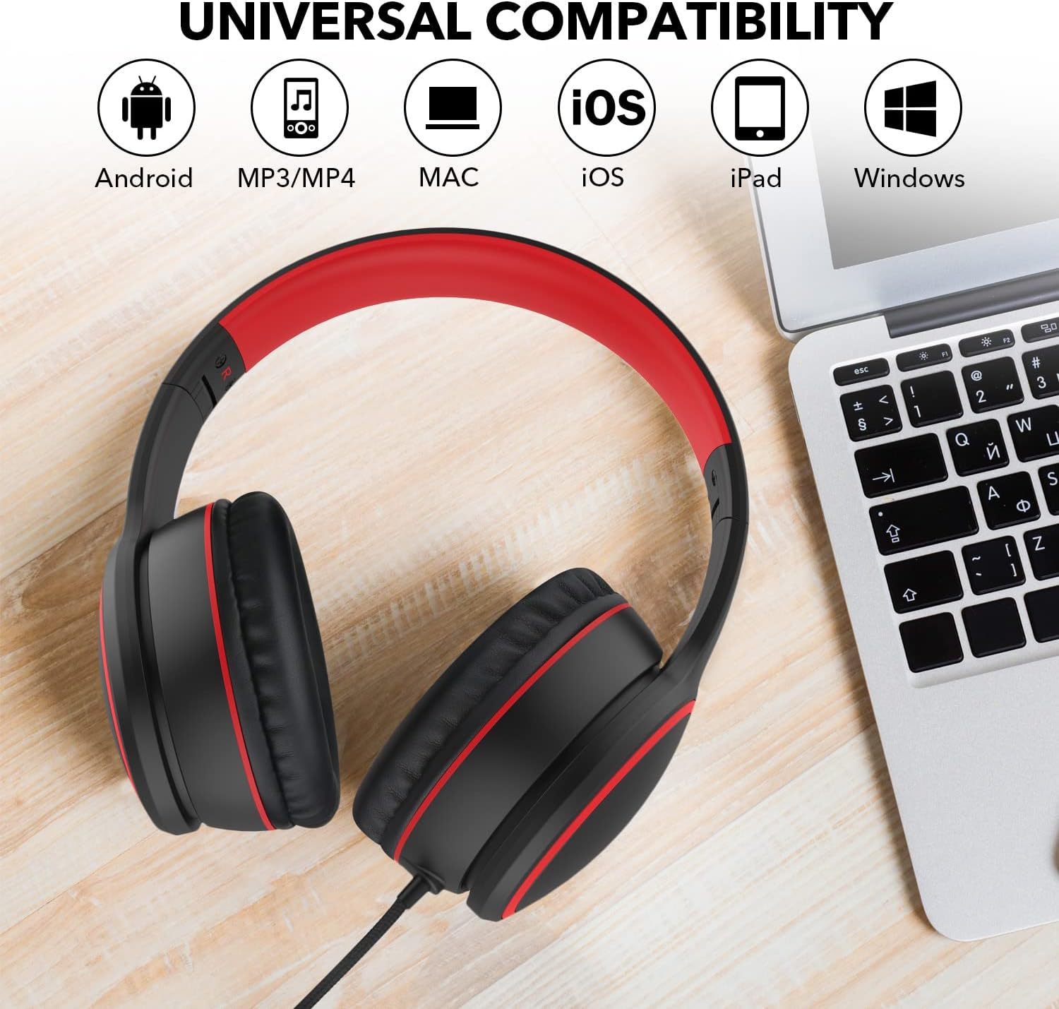 R10 Over-Ear Headphones with Microphone, Lightweight Folding Stereo Bass Headset with 1.5M No-Tangle Cord, Portable Wired Headphones for Smartphone Tablet Computer MP3 / 4 (Black) - Image 6